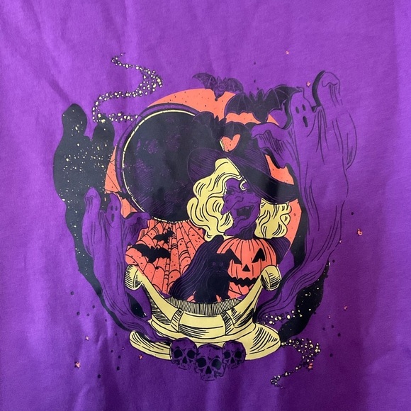 Modcloth When Casual Calls Crew Neck Tee Purple Halloween Witch Size S NWT - Picture 5 of 9